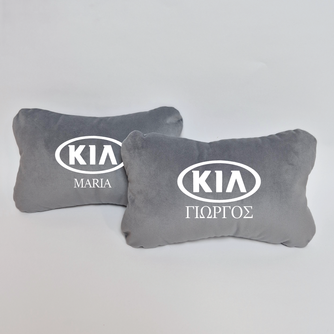 Χειροποίητα μαξιλάρια κεφαλιού KIA OLD LOGO - γκρι σουέτ