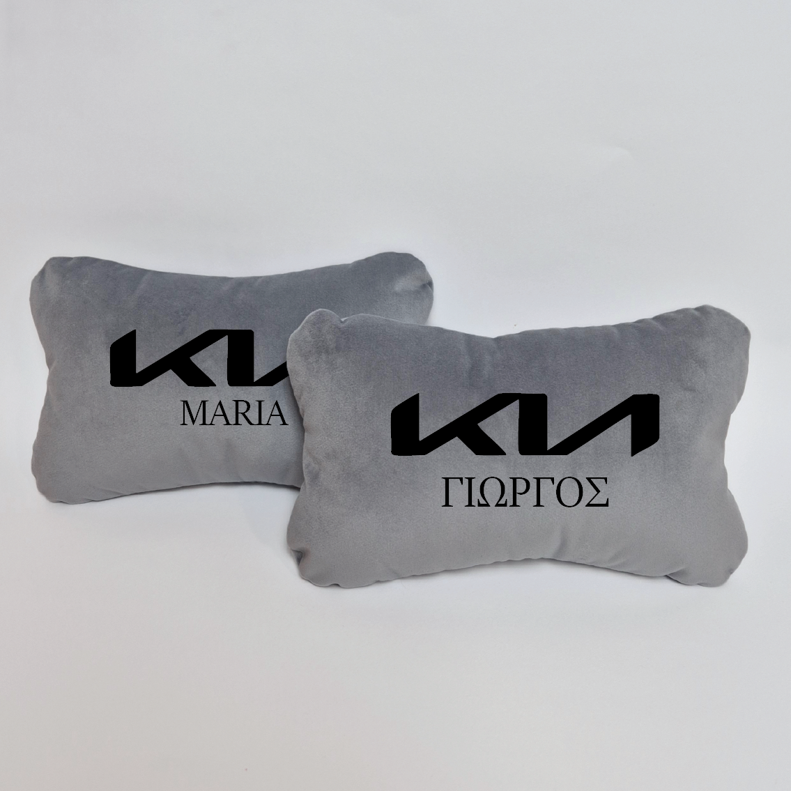 Χειροποίητα μαξιλάρια κεφαλιού KIA NEW LOGO - γκρι σουέτ