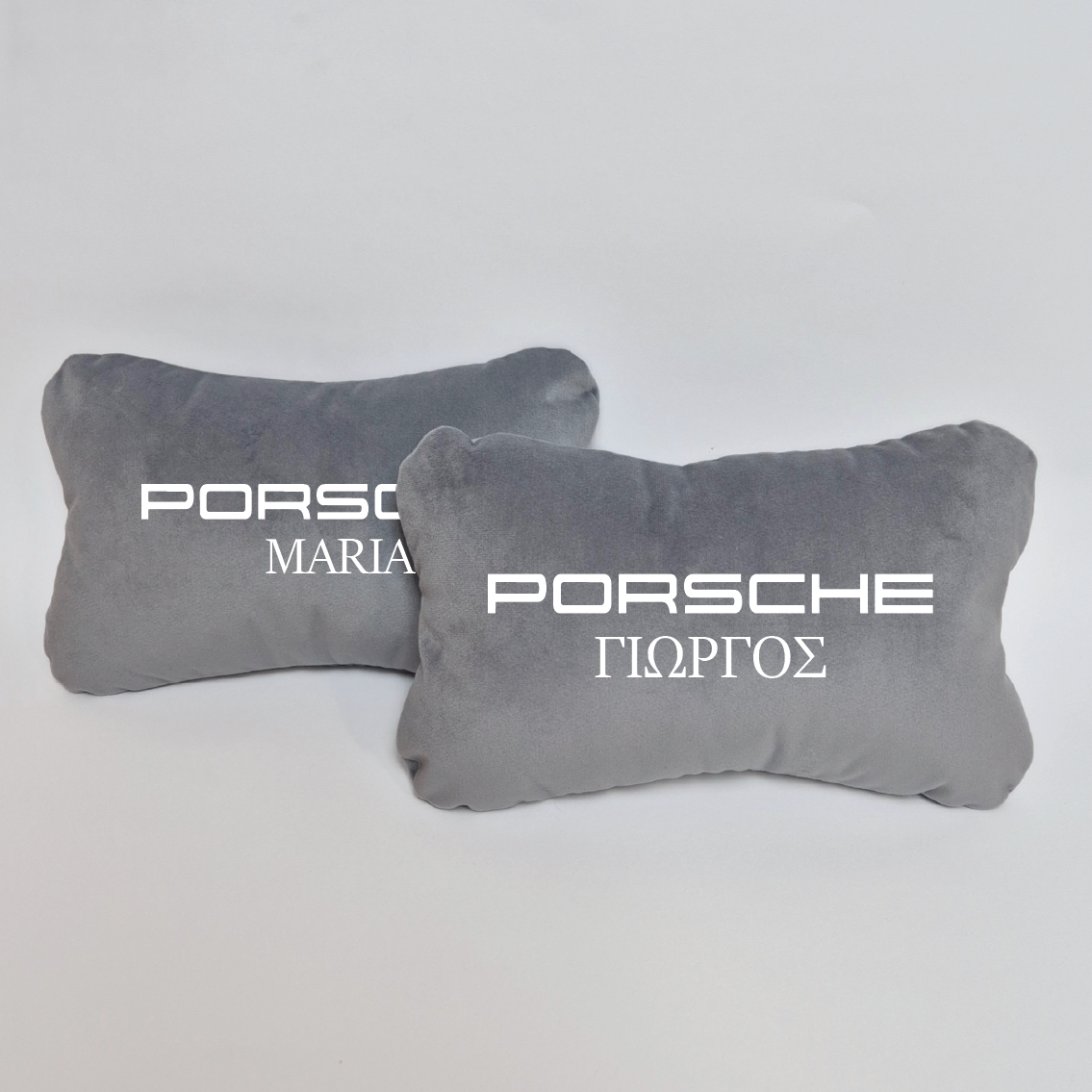 Χειροποίητα μαξιλάρια κεφαλιού PORSCHE - γκρι σουέτ